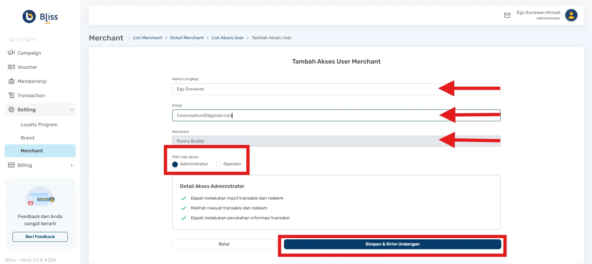 pilih kelola akses untuk menambahkan akses baru
